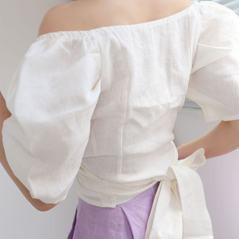 100% Hemp Puff Sleeves Crop Top|Handmade&Sustainable Hemp Clothing