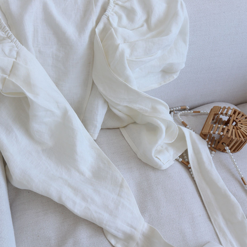 100% Hemp Puff Sleeves Crop Top|Handmade&Sustainable Hemp Clothing